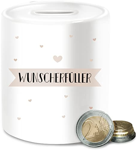 Spardose - Erwachsene - Wunscherfüller - Schriftzug mit Herzchen - Unisize - Weiß - Keramik dose Trinkgeld wünscheerfüller spardosen spardose+wunscherfüller geldgeschenk Auto Kleiner spaardose