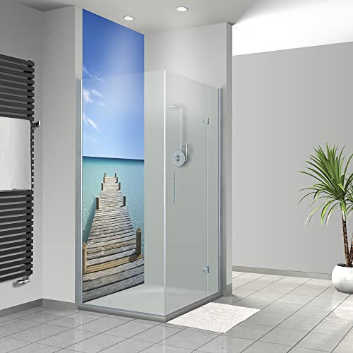WANDFREUDE individuelle Duschrückwand Aluverbundplatte auf Maß (1 Stück - Steg ins Meer - Premium Matt Lack) – Dusche Wandverkleidung Duschwandverkleidung Duschrückwände