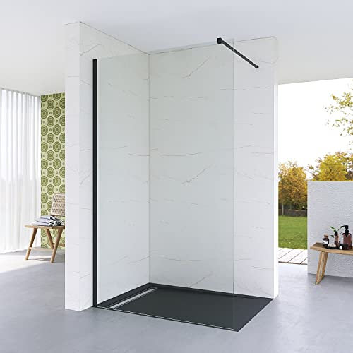 Duschtrennwand Duschglaswand Glaswand Dusche 120x200 cm walk in Duschwand schwarz Duschabtrennung 8 mm ESG Sicherheitsglas Klarglas inkl. Nanobeschichtung mit Stabilisator