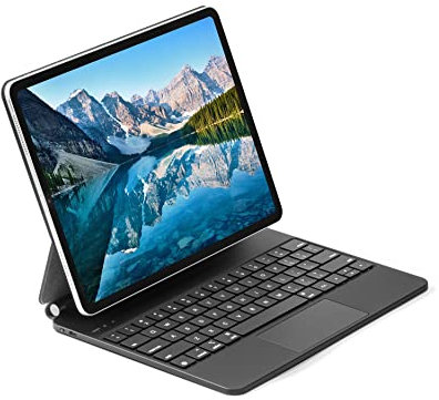 ESSAGER Funda con Teclado para iPad Pro de 6/5/ 4/3 Generación de 12.9 Pulgadas, Diseño Magnético Flotante, Panel Táctil Multipunto, Teclado Inalámbrico Bluetooth, QWERTY, para 12,9 Pulgadas Negro
