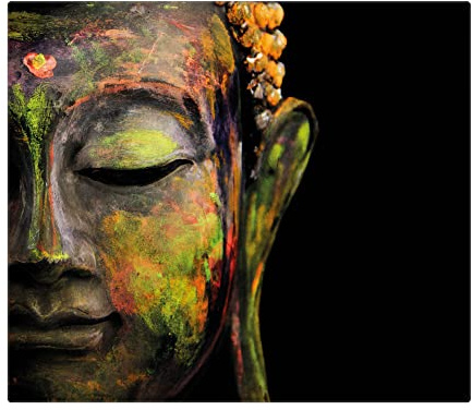 banjado Schneidebrett Glas mit Motiv Bunter Buddha - großes einteiliges Glasschneidebrett rechteckig 60 cm x 52 cm - auch verwendbar als Schneidebrett Herdabdeckung