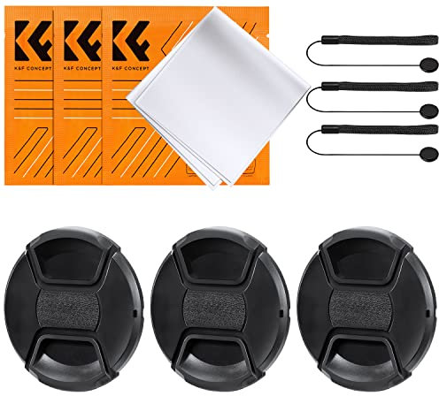 K&F Concept 95mm 3 Bouchons/Caches Objectifs + 3 Élastiques + 3 Chiffons de Nettoyage Emballé sous Vide Compatible avec Appareil Photo Canon Nikon Sony Olympus Fujifilm Pentax Panasonic Leica