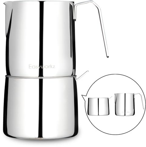 Easyworkz set zuccheriera e lattiera in acciaio inox, con cucchiaio e beccuccio antigoccia, design impilabile, cromato