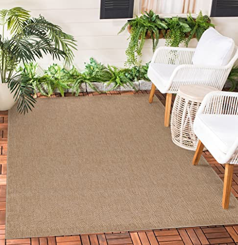 Teppium Outdoor Teppich Wetterfest 140 x 200 cm Beige Sisal und Jute Optik - Küchenteppich Waschbar rutschfest, Wasserfest, Boho Design, Pflegeleicht - Ideal für Balkon, Terassen, Garten, Camping