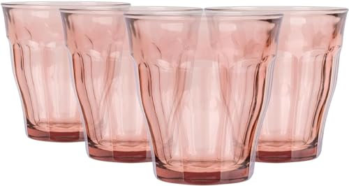 Duralex Set 4 Vasos Vidrio Templado 25cl Apilables, Pack Vasos Cocina Resistentes para Agua Zumo Refresco, Uso Diario, Colores Surtidos Colección Picardie