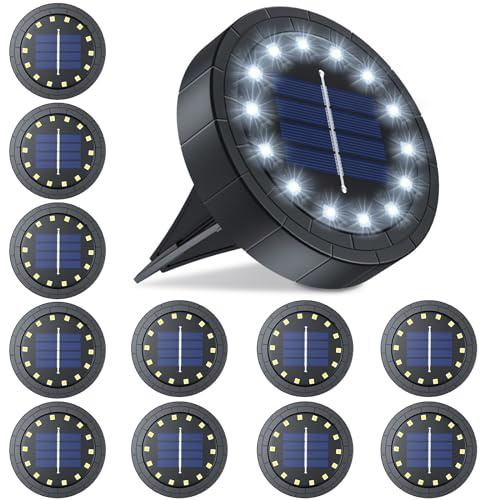 14LED Luci Solari per Giardino, Nuovo stile 2024 Lampade Solare Esterno Incasso Faretti a Terra Luce Sepolta Solare Impermeabile per Prato Vialetto Scala Paesaggio (12, Bianco)