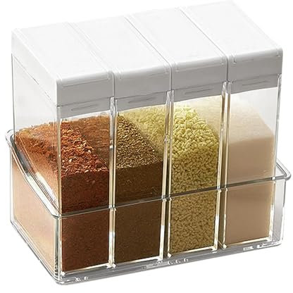 Clear Seasoning Box, Container Condiment Jars, Acrylic Cruet with and Spoon Transparent spiice Pots, Pepper Salt Sugar Storage, Storage Allspice, Box Set for Travel Camping, Dispensers Jar