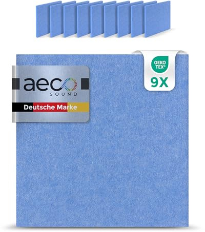 Aeco Sound Self-Adhesive Acoustic Panels - Set of 9 | 30 x 30 cm | Acoustic Felt Sky Blue, Extra Thick 15 mm - 3D Wall Panels for Sound Insulation & Indoor Wall Cladding