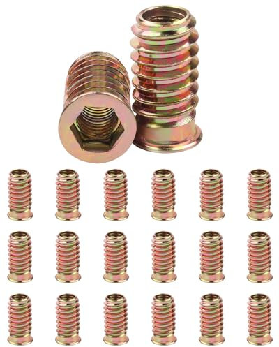 Jeboler 20Pcs M8 (8mm) x 25mm Threaded Inserts for Wood, Flanged Hex Socket Nut, Zinc Plated Carbon Steel Hex Drive Head Nut for Wood Furniture