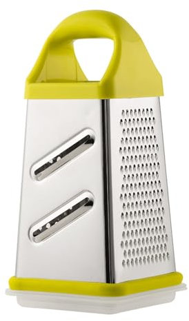 Porceosy Food Grater Sharp Blade Stainless Steel Box with 4 Sides Blades Cheese for Vegetables Ginger Potatoes Professional Handheld Comfort Yellow Green