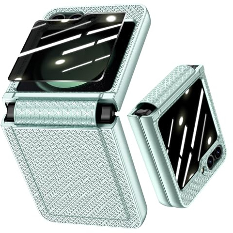 Doeshine für Samsung Galaxy Z Flip 5 Hülle, Privacy Displayschutzfolie & Scharnierschutz, Schutzhülle Rutschfester Textur, Hard PC Rugged Kratzfest Stoßfest Handyhülle Case für Z Flip 5 (Grün) | Schutzhülle Rutschfester Textur, Hard PC Rugged Kratzfest Stoßfest Handyhülle Case für Samsung Galaxy Z Flip 5 5G 2023