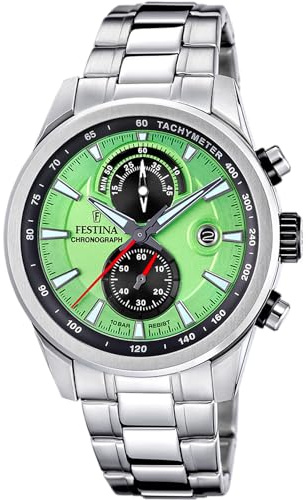 Festina Montre Homme Analogique en Acier Inoxydable 316L Argenté - Mouvement Quartz - Chronographe - Calendrier - Verre Minéral Résistant - Étanche 10 ATM F20694/3 Timeless Chronograph