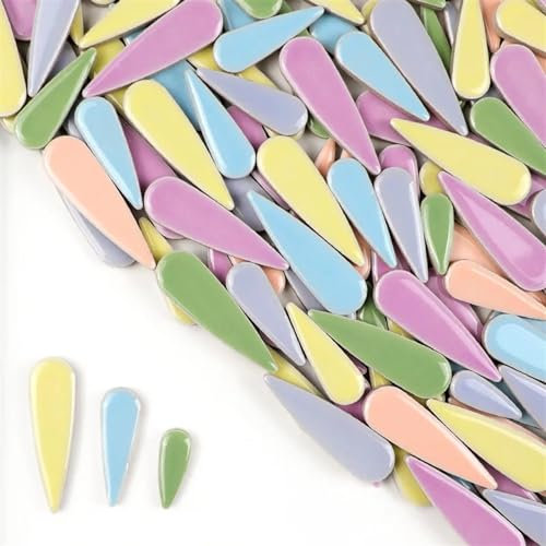 Mosaiksteine Zum Basteln 100 g/3,5 oz Wassertropfen-Keramikfliesen, DIY-Porzellan-Mosaikfliesen, Regentropfenform, 3 Größenmischung, mehrere Farben optional(Light Color Mix)