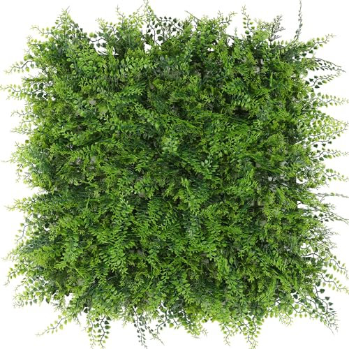 LUWENER Artificial Plant Wall Panels, 50 x 100cm Regular Ferns Shrubs Grass Privacy Hedge Wall, Privacy Green Living Fence Grass Backdrop for Indoor Outdoor Home Garden Decoration(2PCS,50x50cm)