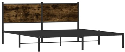vidaXL Bettgestell, Metallbett Bett mit Kopfteil, Bettrahmen mit Lattenrost, Doppelbett für Schlafzimmer, Metall Räuchereiche 180x200cm