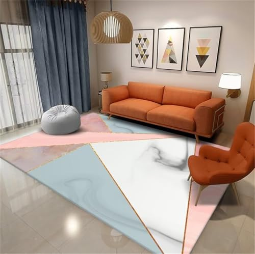 QGYFRE Alfombra De Cocina BLU Alfombras Alargadas 60x110CM alfombras Pelo Corto Salon Alfombra Lavable con Estampado geométrico Moderno Rosa