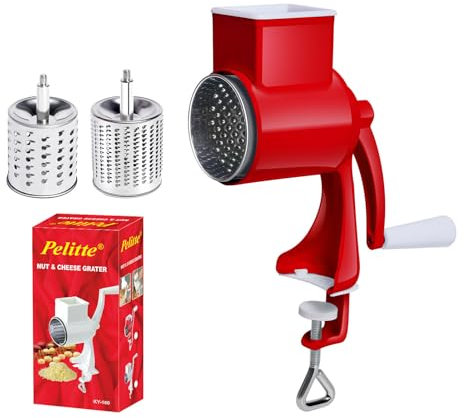 DSOUWEH Eignung für alle Arten von Zutaten. Nussmühle, ABS Multifunktionswalze, Hand Erdnussmühle, Käseschredder, Doppelmesser Rot