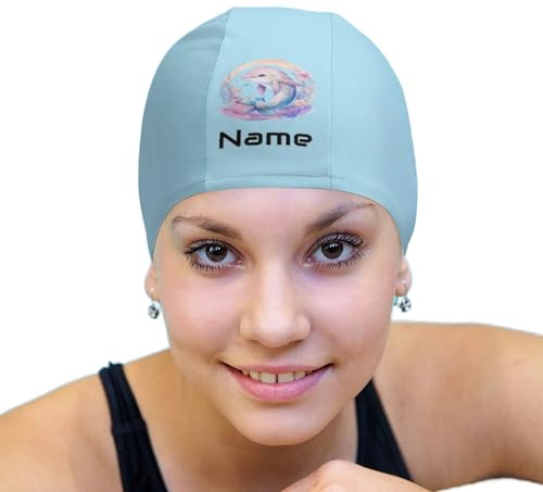 LSDINDF Personalisierte Badekappe für Kinder und Erwachsene, mit Namen/Foto/Logo, Polyester, Unisex, Stil 4, 60cm