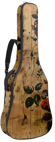 Eslifey Tasche für Akustikgitarre, Vintage, Rose, Holz, verstellbarer Schultergurt, Gitarrenkoffer, Gigbag 101,6 cm, 104,4 cm, 106,7, mehrfarbig, 42.9x16.9x4.7 in, Taschen-Organizer