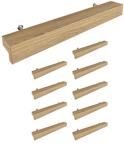 Sossai Holz Möbelgriffe aus Eiche | GAH01 | Lochabstand 128mm, Länge 188mm, 10 Stück