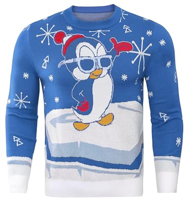 Demegimi Maglione Natalizio Uomo Divertente Maglione Natalizio Pinguino Girocollo Uomo a Maniche Lunghe Maglione Festa Natale Invernali Pullover