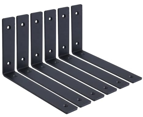 Heavy Duty Shelf Bracket, 5mm Thick Black L Shape Supports Wall Brackets | Wall Scaffold Board Shelf Brackets for Shelves, 6 Pack (10 x 6/25cm x 15cm)