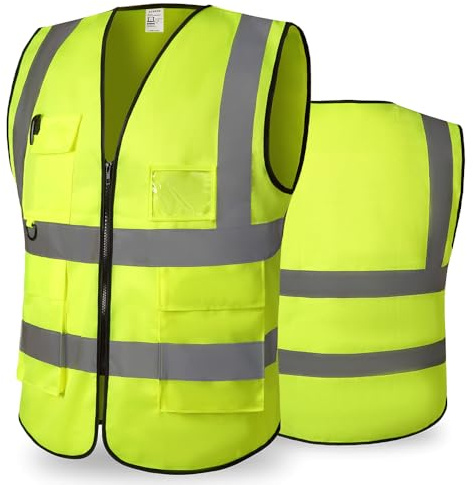 CCSOVO Hi Vis Vest with 5 Pockets & Zip, Unisex, Cloth Green, 2XL