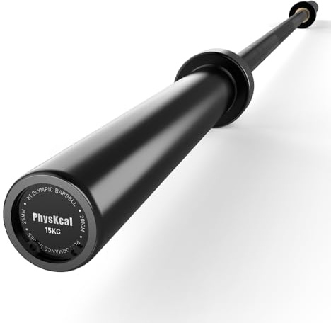 PhysKcal 15 kg olympisk skivstång för 50 mm viktskivor, 6,6 ft, helt svart