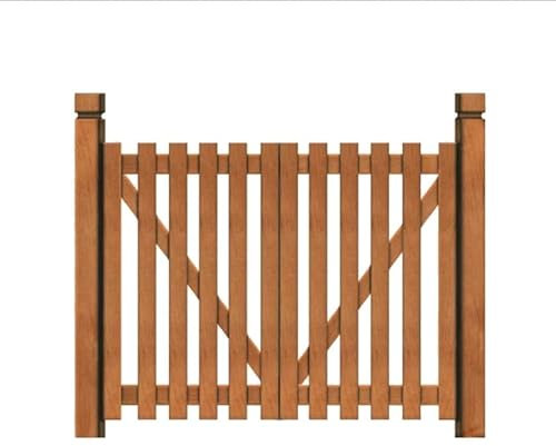 Teak Color Wooden Garden Gate Double Opening Elegant Arch Frame Protective Fence Partition Wall Courtyard Gate 140x100cm Brown Color