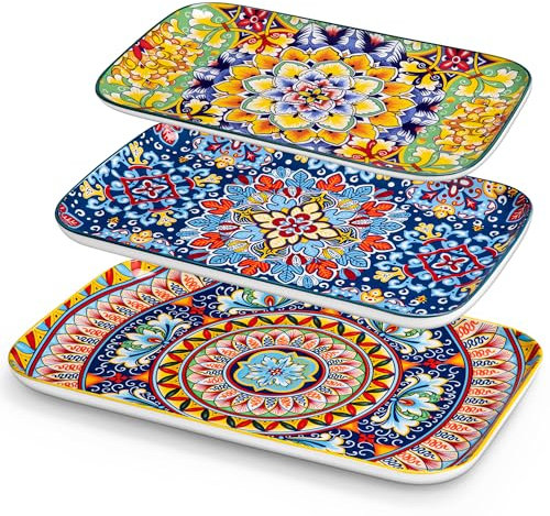 vancasso SIMI Set di 3 Piatti da Portata Rettangolari - Piatti Colorati Porcellana in 3 Dimensioni, Portata per Insalata, Antipasti, Cibo, Dessert, Sushi, Stile Boho