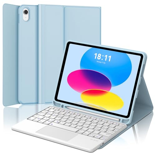 JADEMALL Tastiera con Trackpad per iPad A16 11 Generazione 2025/10 Generazione 10,9 2022, Italiano QWERTY Tastiera Bluetooth Magnetica Staccabile con Touchpad per iPad A16 11 Pollici, Cielo blu
