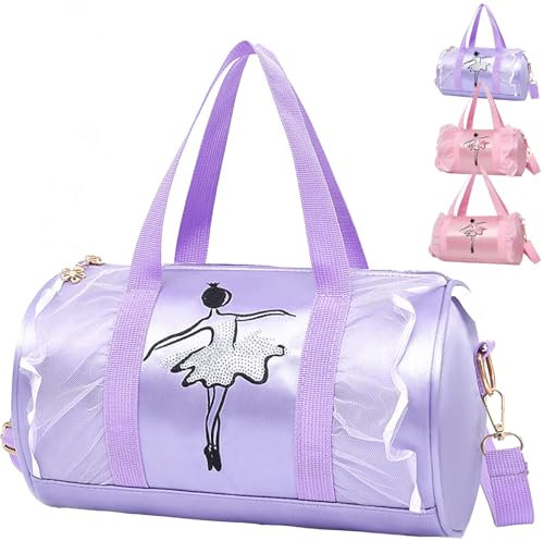 XIEXIESHER Tanztasche, Balletttasche Mädchen, Handtasche Kindertasche, Sporttasche Mädchen, Umhängetaschen für Schule, Arbeit, Urlaub, Shopping, Schwim, Mädchen(Lila)