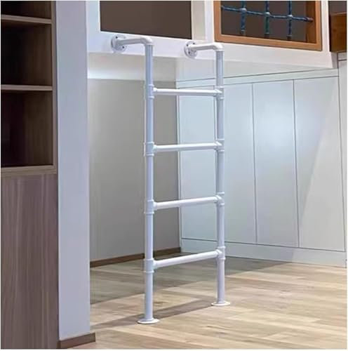 SAFWELAU Metallschrittaufstiegsleiter Stufenleiter Industrielle Etagenleiter aus Eisen, Ausstiegsfensterbrunnen-Fluchtleiter, Kletterleiter auf dem Dach im Freien, 59 Zoll groß(White,3.8ft/115cm/45.3i