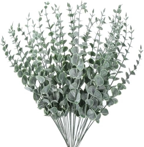 Teokyat 30 Stück Eukalyptus Künstlich - Deko Grün für Küche, Tischdeko, Hochzeitsfeiern, Party, Home und Blumenarrangement