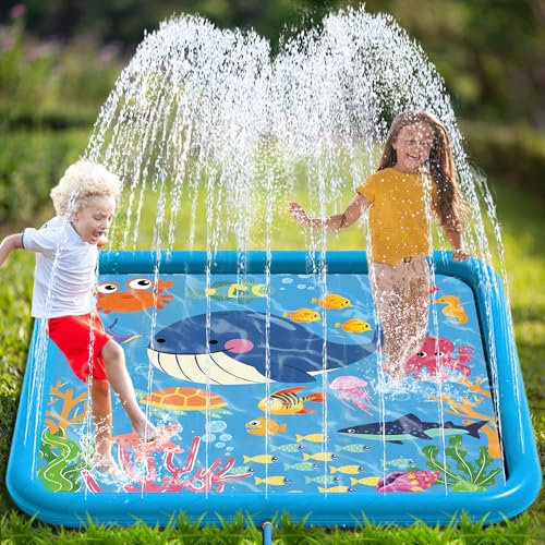 Edmirfun 170cm Tiburón Almohadilla de Aspersor de Juego, para rociar y salpicar, Actividades Familiares, Alfombra de juego de engrosada,regalo para niños, perros, jardín de verano, juego al aire libre