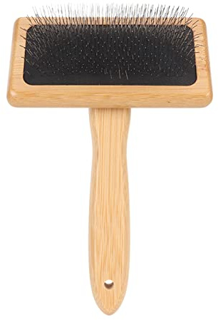 Macrame Slicker Com Com Comb mit -Kissen Bambusgriff für Haustierhaare und Wandteppiche Schnellreinigung Slicker Pinsel mit Lochdesign für Einfache Lagerung (Groß 13,5x6.5x14cm