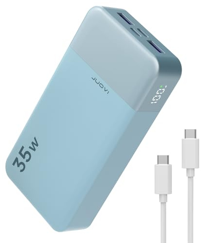 JUOVI Power Bank 35W 20000mAh Cargador Portátil Carga Rápida | Carga Rápida con Puertos USB 2A y 2C, Pantalla LED, Paquete de Batería Externo para iPad Tablet iPhone Samsung Galaxy etc.
