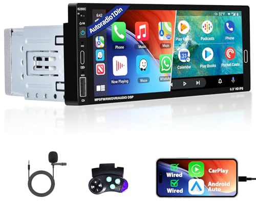 Android Auto 1Din Bluetooth Autoradio con Carplay, Motorsi 6.86 Pollici Touchscreen Radio Auto con Schermo, Stereo Auto Supporto Bluetooth 5.0/Type-C/USB/MirrorLink/FM/AUX-IN/EQ/SWC Lettore MP5