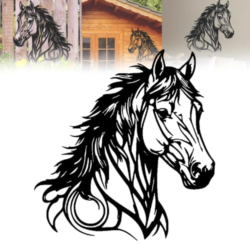 Ohphnt schwebender pferdekopf,Pferdekopf Wanddeko Metall,Tierkopf Wanddeko Metall Schwarz, Landhaus, Schlafzimmer Deko Wand, Design für Innen- und Außendekoration, 30cm x 29cm (A)