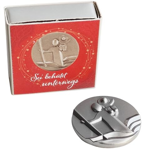 Herzmensch Christophorus Medaille silber selbstklebend - Schutzpatron Autoplakette mit einer hübschen Geschenkschachtel - Sei beschützt unterwegs 3,5 cm
