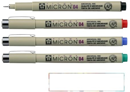 PIGMA MICRON Sakura 04. Set mit 4 Farben, Rot, Grün, Blau, Schwarz