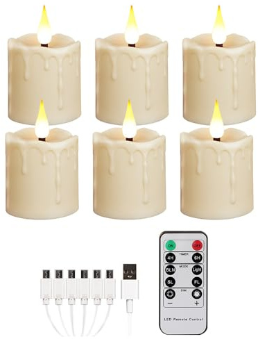 Enegg Wiederaufladbare Teelichter, flackernder Timer, flammenlose Kerzen mit Fernbedienung, 6 LED-Teelichter, Votivkerzen für Halloween, Weihnachten, Party, Heimdekoration, Hochzeitstischdekoration
