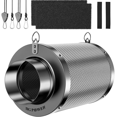 HG Power Aktivkohlefilter 150mm – 38mm Premium Australische Virgin-Aktivkohle, Geruchskontrolle für Grow-Zelt, Hydrokultur & Rohrventilator, inkl. 2 Vorfilter & Reversibler Flansch, Ø150mm × 200mm
