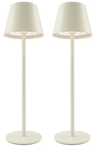 Akku Tischleuchte Vollmetall mit 5000mAh , 2 Stück Led Tischleuchte Kabellos 3 Farbtemperatur, Tischlampe Kabellos Touch Dimmbar, Tischlampe Akku Aufladbar Für Esstisch Schlafzimmer Hotel Beige