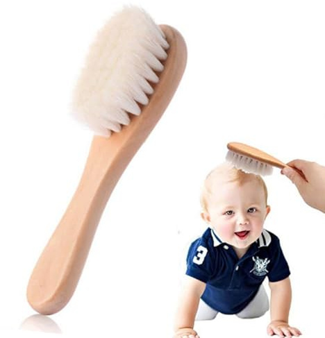 GNALIA Cepillo Bebé Recién Nacido, 1 Unidad, Cepillo Cabello Mango Madera Cerdas Cabra 15Cm Largo X 4Cm Ancho, Marrón, Para Recién Nacidos Niños Pequeños
