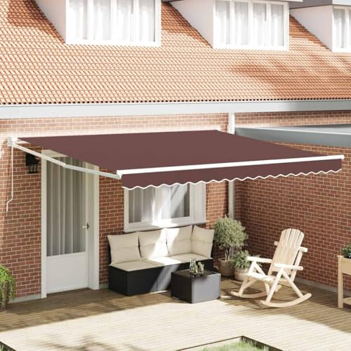 Tenda da Sole Manuale con Manovella, Tessuto Marrone Resistente UV e Struttura in Alluminio, Tendone da Esterno per Patio Balcone Giardino, 400 x 300 cm