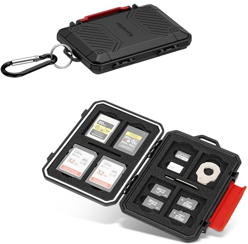 Kiorafoto Slim 18 Slots Memory Card Case for 8 SD 4TF 4 CFA 2 Nano SIM | IP67 Water-Resistant, Anti-Shock, Carrying Storage Holder Organizer, 8 SD SDHC SDXC 4 Micro SD TF 4 CFA 2 Nano SIM - Black