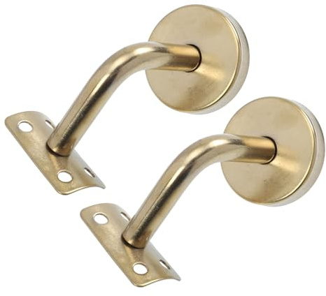 HONITANO Stair Handrail Brackets Stable and Easy to Mount in Golden Colour 2pcs Stainless Steel Wall Mounted Banister Rail Support with Simple and Classic Decorative Design for Indoor