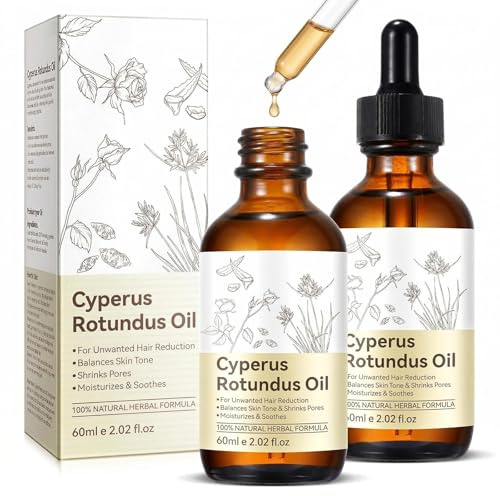 Cyperus Rotundus Oil for Hair Removal 2 Pack 60ml - Natural Hair Growth Inhibitor Reduces Unwanted Body & Facial Hair, Shrinks Pores, Moisturizes & Soothes Skin, Suitable for All Skin Types
