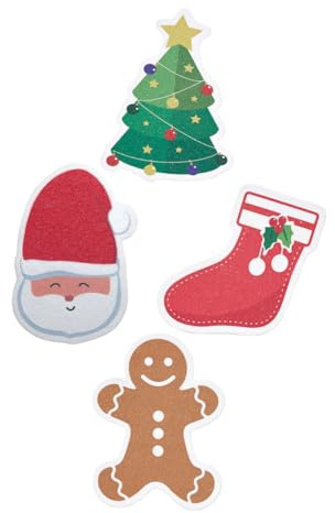 TOVINANNA 4pcs Christmas Dishwashing Sponges Wood Pulp Sponge Kitchen Cleaning Tools Non-Scratch Reusable for Dishes Festive Kitchen